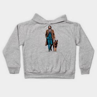 John Wick Walking with a German Shepherd Kids Hoodie